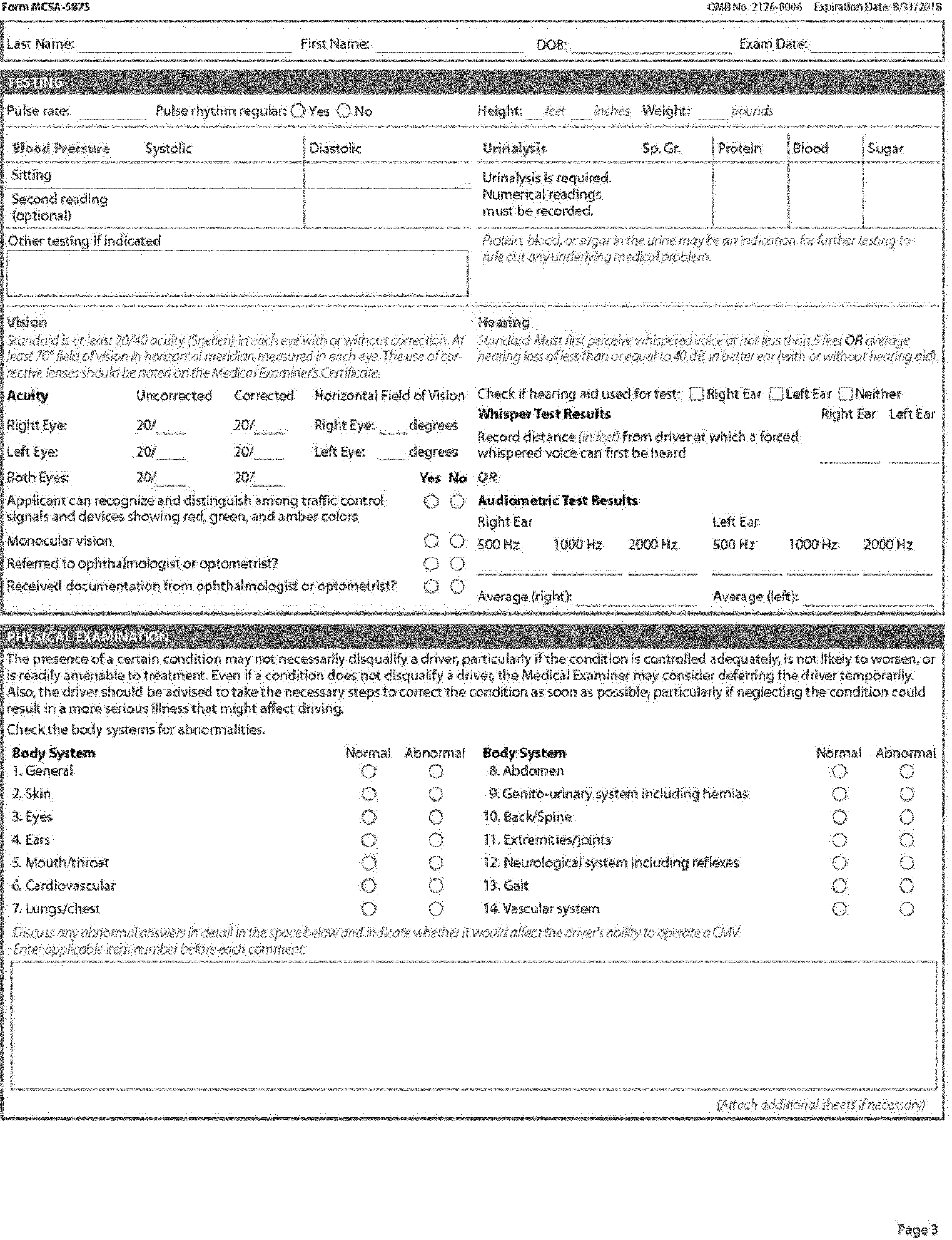 federal register :: physical qualifications and examinations